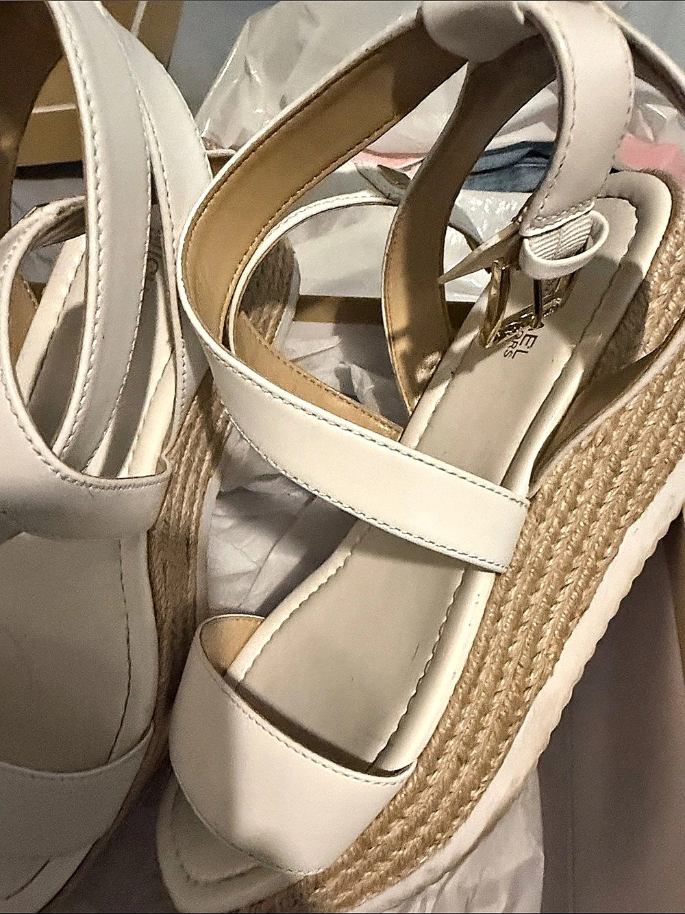 Michael Kors Lowry Leather Wedge Sandal White & Brown US 9M